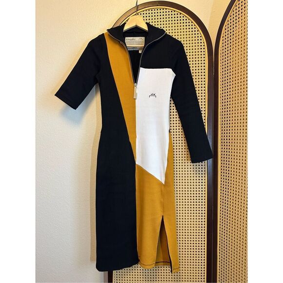 A-COLD-WALL Ribbed Colorblock Zip Collar Midi Slit Black Asymmetrical Bodycon Dr - Picture 3 of 11